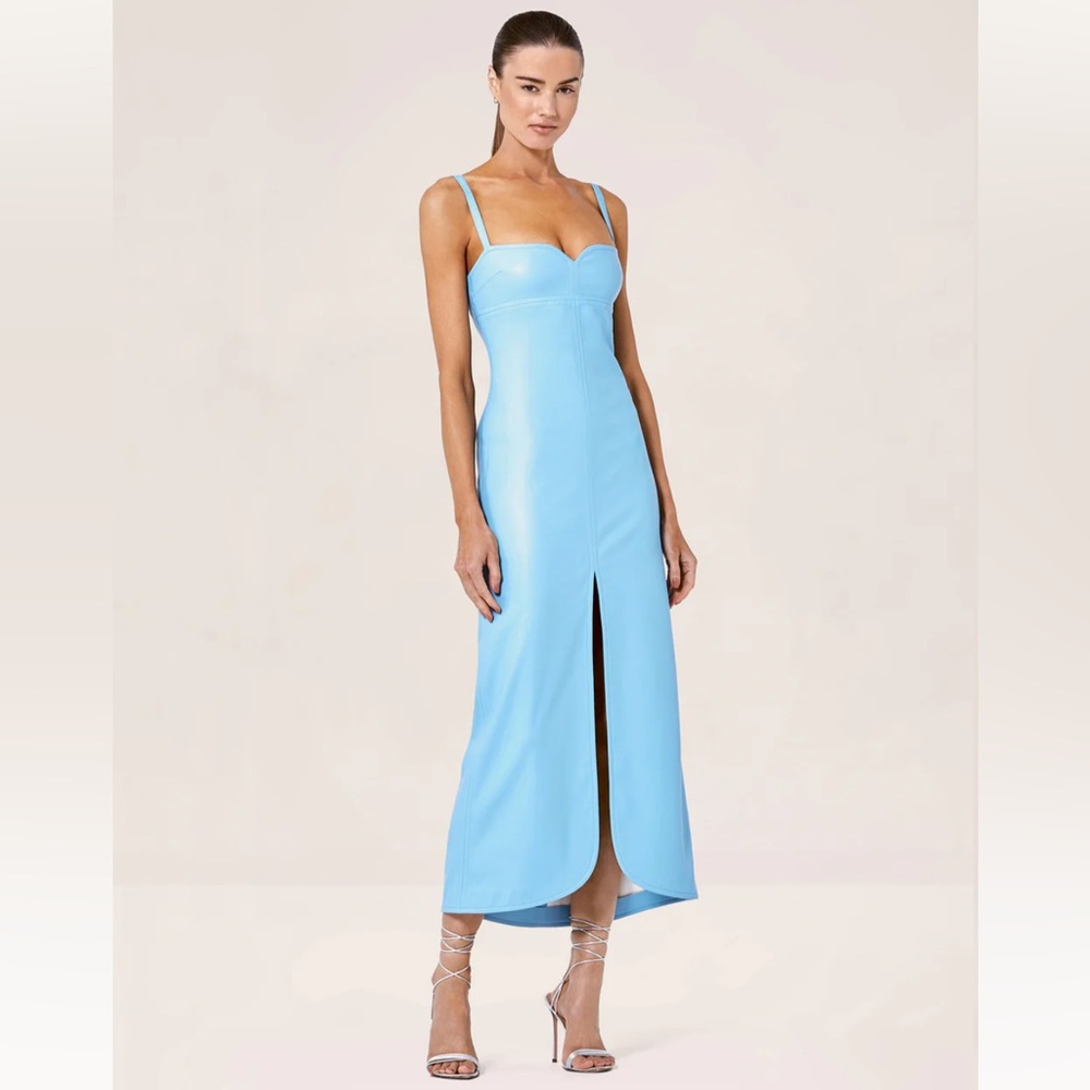 Alexis Light Blue Midi Dress with Front Slit